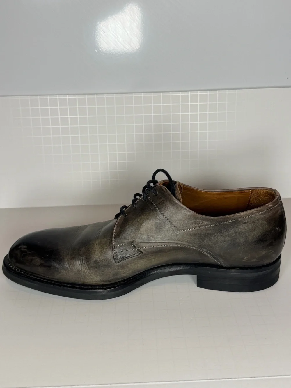 Macri Men's Distressed Brown-to-Black Burnished Leather Derbys